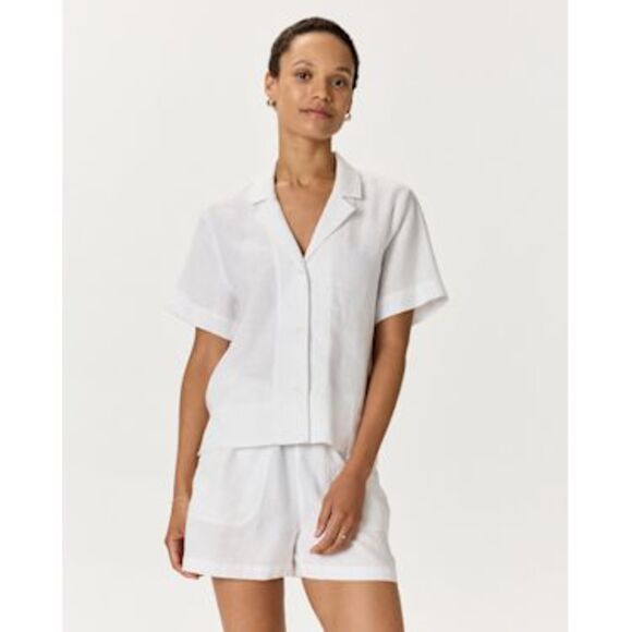 Quince Tops - Quince Women 100% European Linen Short Sleeve Shirt White M